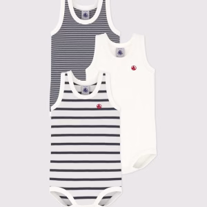 Petit bateau - set 3 body senza maniche righe