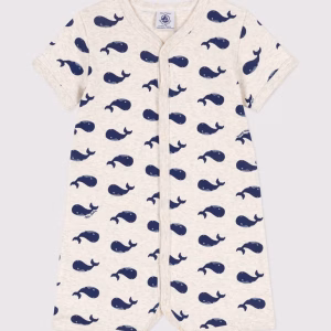 Petit bateau - Tutina corta con balene blu in cotone