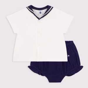 Petit bateau - Completo 2 pezzi T-shirt con colletto alla marinara