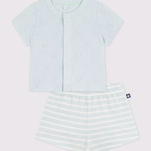 Petit bateau - Set corto 2 pezzi in cotone con pantaloni a righe