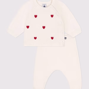 Petit bateau - Set 2 pezzi in maglia con cuori ricamati