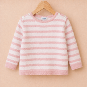 Piccoli Principi-Girocollo cashmere light righe panna/rosa