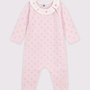Petit bateau- Tutina in maglia di misto lana e cotone tinta unita con colletto