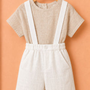 Piccoli Principi- Bermuda con bretelle lino bianco