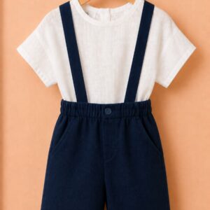 Piccoli Principi- Bermuda con bretelle cotone piquet blu