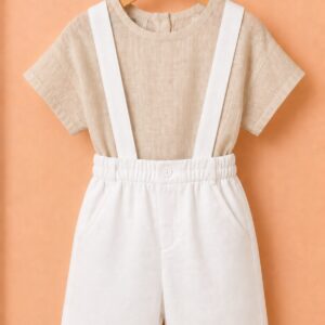 Piccoli Principi- Bermuda con bretelle cotone piquet bianco