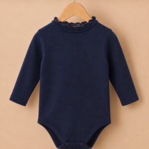 Piccoli Principi - Body con colletto in pizzo lana merino blu