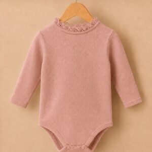 Piccoli Principi - Body con colletto in pizzo lana merino rosa