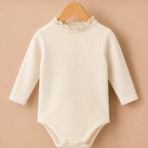 Piccoli Principi - Body con colletto in pizzo lana merino panna