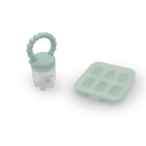 Mizu baby - Set mangiafrutta in silicone con contenitore per ghiacciolini verde acqua