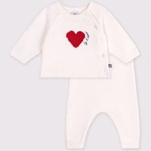 Petit Bateau - Completo in maglia jacquard con cuore neonato