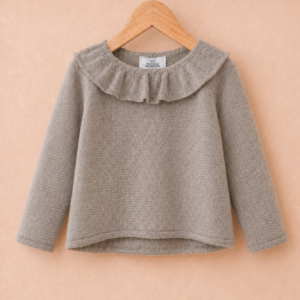 Piccoli Principi-Pull cashmere light con collo a petalo corda