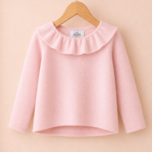 Piccoli Principi-Pull cashmere light con collo a petalo rosa