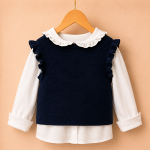Piccoli Principi-Gilet rouches lana blu