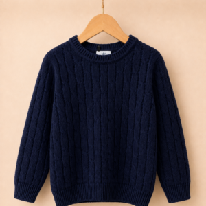 Piccoli Principi-PULL trecce in lana blu