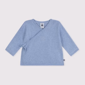 Petit Bateau- CARDIGAN con incrocio misto lana e cotone azzurro