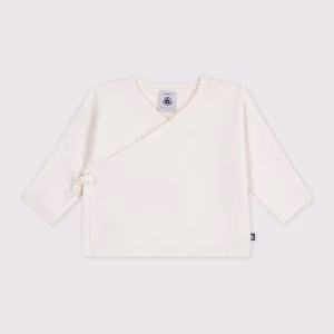 Petit Bateau- CARDIGAN con incrocio misto lana e cotone bianco