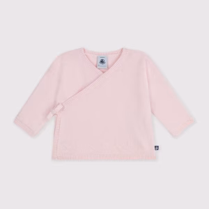 Petit Bateau-CARDIGAN con incrocio misto lana e cotone rosa