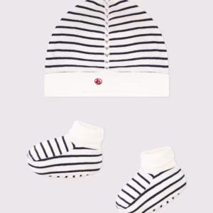 Petit Bateau- cuffietta e scarpine con riga in cotone